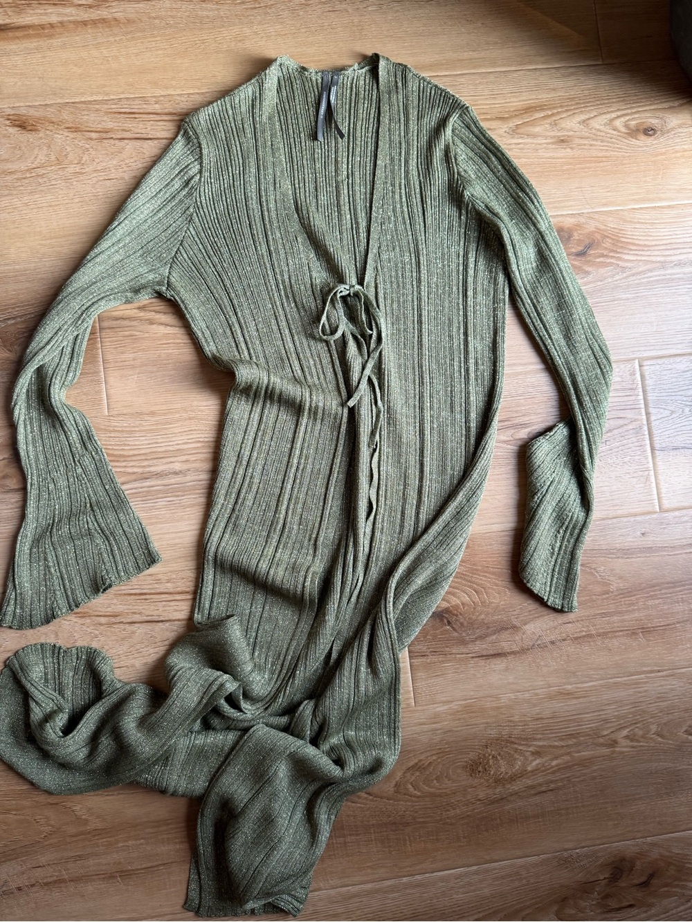 Anthropologie Olive Green Tie-Front Sweater